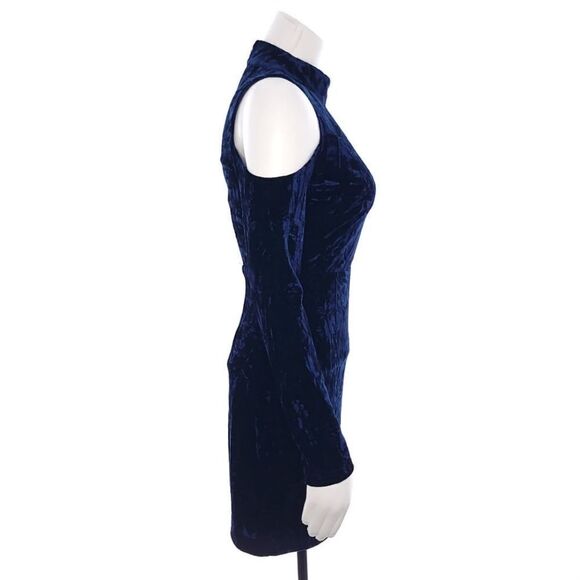 Lulu's A Little Crush Navy Blue Velvet Cold-Shoulder Bodycon Dress Size Small - Picture 8 of 12